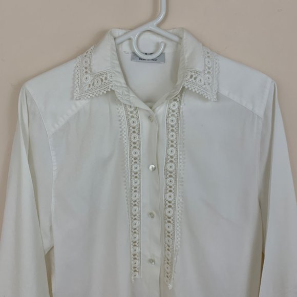Pupa Italian White Cotton Lace Detail Button Down - Picture 2 of 7